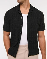 Geometric Stitch Button-Through Sweater Polo