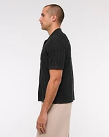 Geometric Stitch Button-Through Sweater Polo