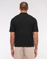 Geometric Stitch Button-Through Sweater Polo