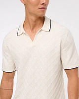 Preppy Tipped Johnny Collar Sweater Polo