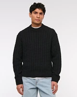 Oversized Checkered Stitch Crew Sweater