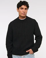 Oversized Checkered Stitch Crew Sweater