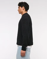 Oversized Checkered Stitch Crew Sweater