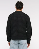 Oversized Checkered Stitch Crew Sweater