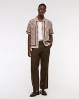 Crochet-Style Border Stripe Button-Through Sweater Polo