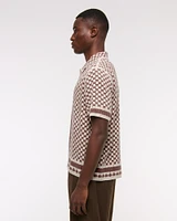 Crochet-Style Border Stripe Button-Through Sweater Polo
