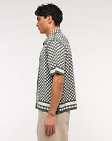 Crochet-Style Geometric Button-Through Sweater Polo