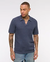 Textural Striped Johnny Collar Sweater Polo