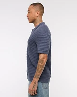 Textural Striped Johnny Collar Sweater Polo