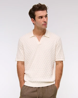 Pointelle Stitch Johnny Collar Sweater Polo