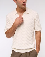 Pointelle Stitch Johnny Collar Sweater Polo
