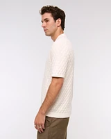 Pointelle Stitch Johnny Collar Sweater Polo