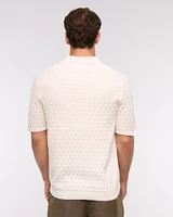 Pointelle Stitch Johnny Collar Sweater Polo