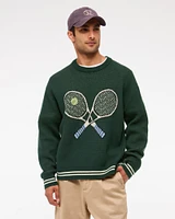 Oversized Tennis Racket Graphic Crew Sweater