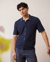 Jacquard Button-Through Sweater Polo