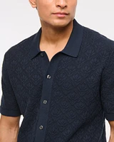 Jacquard Button-Through Sweater Polo