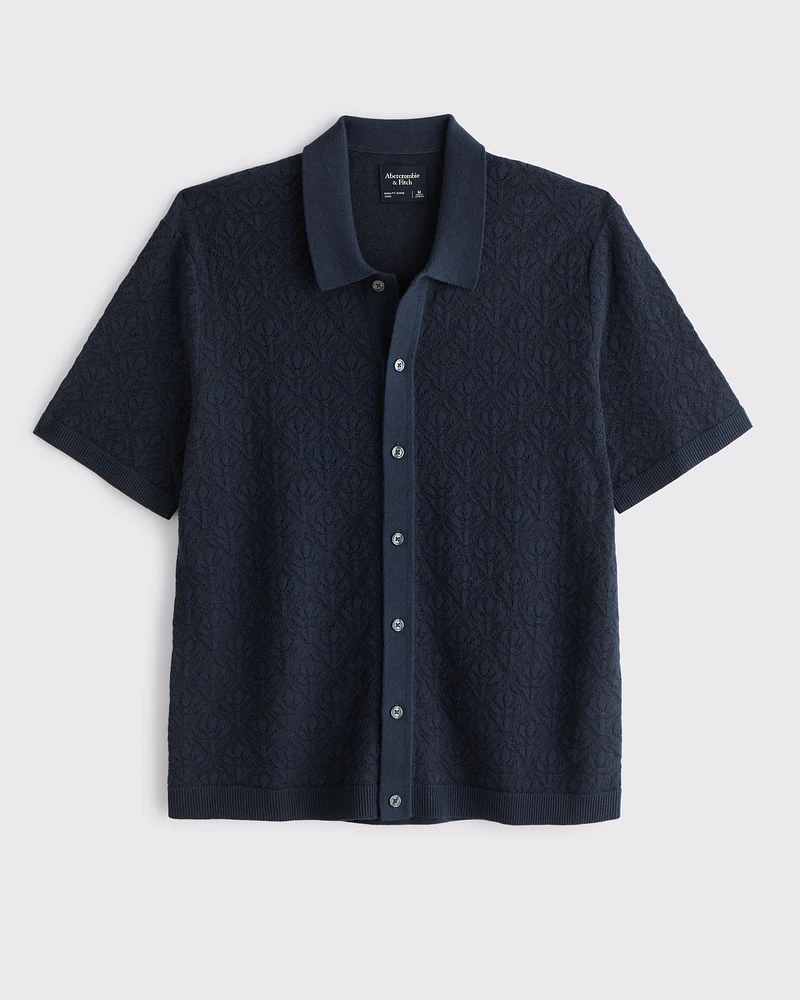 Jacquard Button-Through Sweater Polo