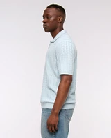 Cable Patchwork Johnny Collar Sweater Polo