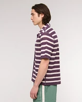 Crochet-Style Striped Button-Through Sweater Polo