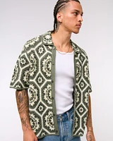 Crochet-Style Floral Button-Through Sweater Polo