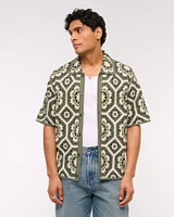 Crochet-Style Floral Button-Through Sweater Polo