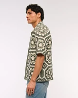 Crochet-Style Floral Button-Through Sweater Polo