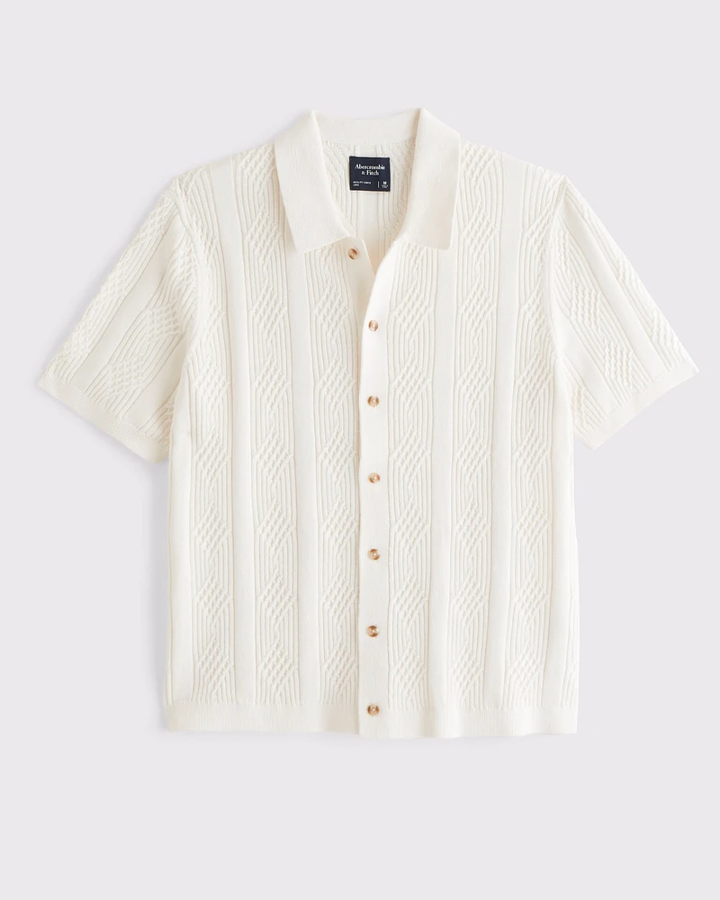 Vertical Cable Button-Through Sweater Polo