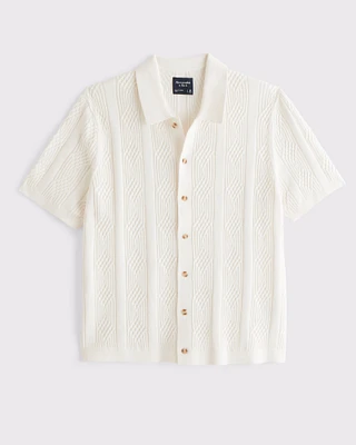 Vertical Cable Button-Through Sweater Polo