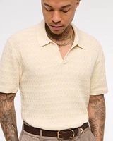 Pima Cotton Cable Johnny Collar Sweater Polo