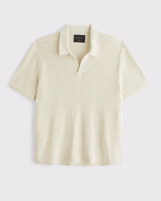 Pima Cotton Cable Johnny Collar Sweater Polo