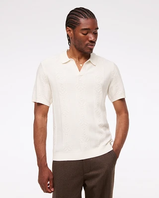 Jacquard Stripe Johnny Collar Sweater Polo