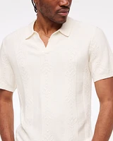 Jacquard Stripe Johnny Collar Sweater Polo