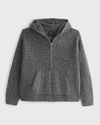 Cropped Full-Zip Hooded Sweater