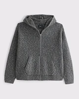 Cropped Full-Zip Hooded Sweater