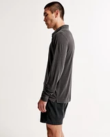 Long-Sleeve Linen-Blend Johnny Collar Polo