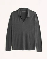 Long-Sleeve Linen-Blend Johnny Collar Polo