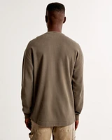 Long-Sleeve Grid Waffle Henley