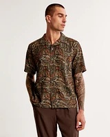 Camp Collar Textured Button-Up Shirt