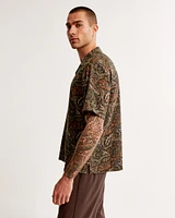 Camp Collar Textured Button-Up Shirt