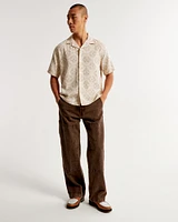 Camp Collar Textured Button-Up Shirt