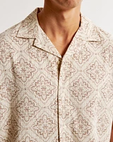 Camp Collar Textured Button-Up Shirt