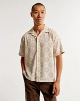 Camp Collar Textured Button-Up Shirt