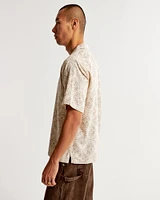 Camp Collar Textured Button-Up Shirt