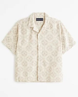 Camp Collar Textured Button-Up Shirt