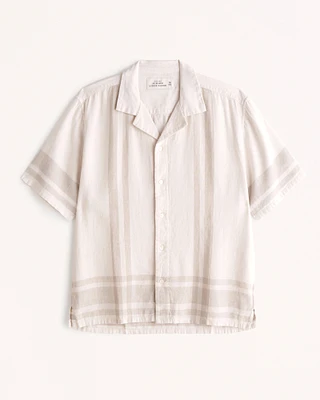 Camp Collar Summer Linen-Blend Striped Shirt