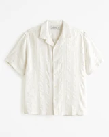 Camp Collar Linen-Blend Textured Shirt