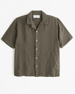 Camp Collar Linen-Blend Textured Shirt