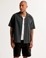 Camp Collar Textured Button-Up Shirt