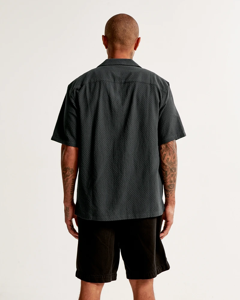 Camp Collar Textured Button-Up Shirt