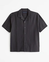 Camp Collar Textured Button-Up Shirt